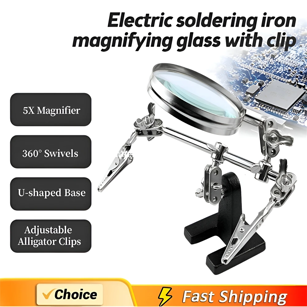 5X Helping Hand with Magnifier Adjustable Third Hand Solder Aid with Alligator Clips Welding Iron Bracket for Soldering Crafting