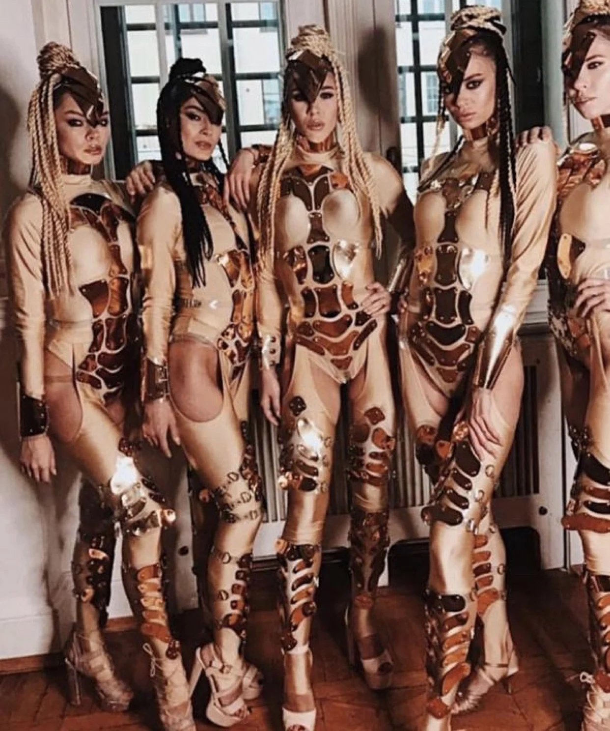 

Skin color bodysuit gold sequin nightclub women gogo sexy dance team halloween