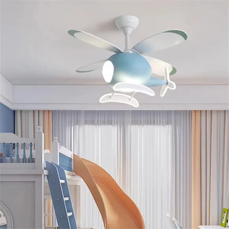 Luci dell\'aeroplano nordico per la stanza dei bambini lampadari semplici creativi del ventilatore da soffitto dell\'elicottero lampada della