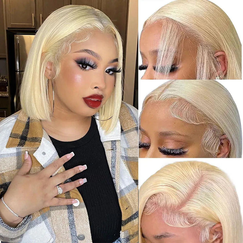 613 Blonde Short Bob Wig Transparent HD Lace Front Human Hair Wigs 13X4 Honey Blonde Burgundy 99J Colored Bob Lace Frontal Wig