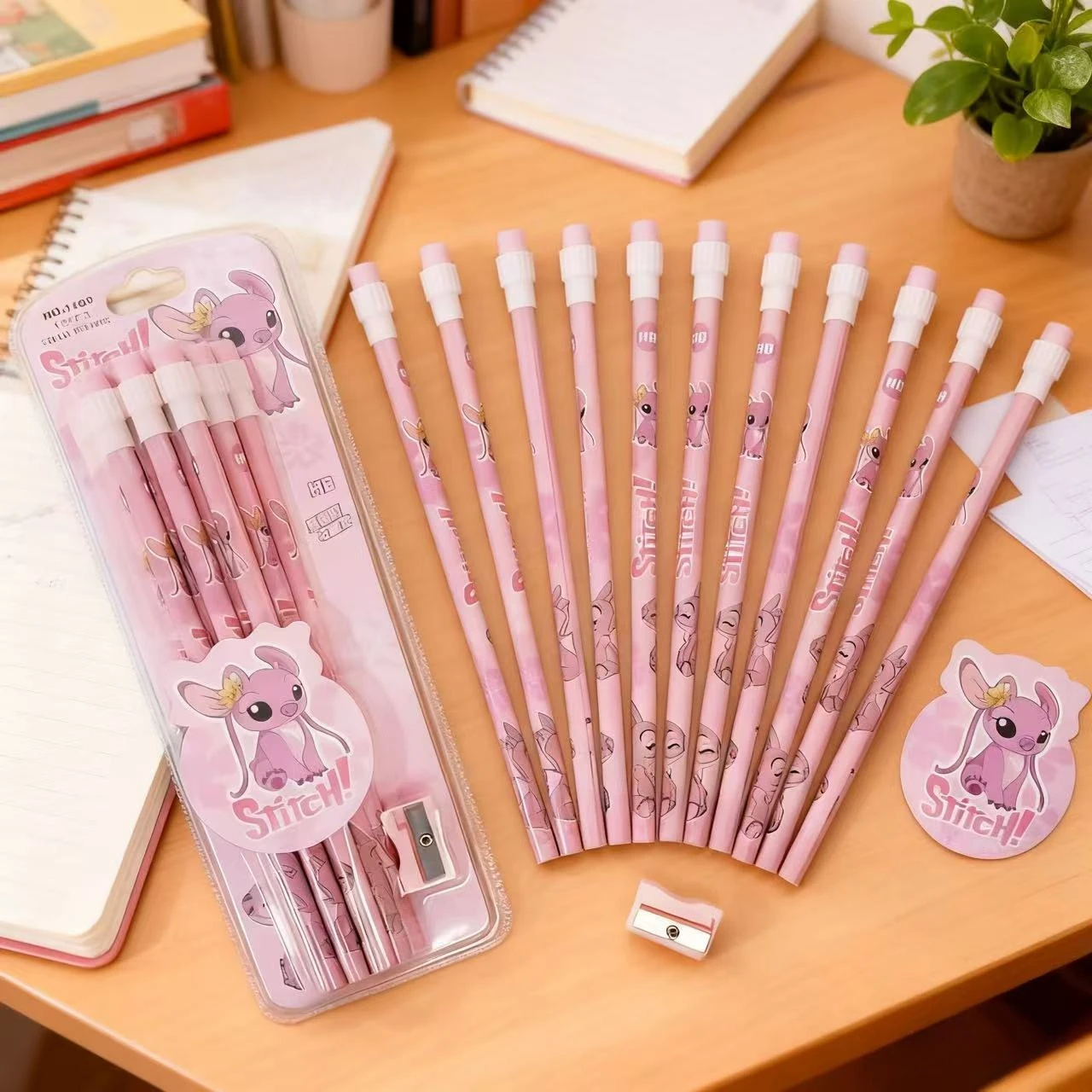 

12pcs Stitch Pencil with Pencil Sharpener for Students Anime Cartoon Figure Pencils Girls Boys Learning Stationery Supplies