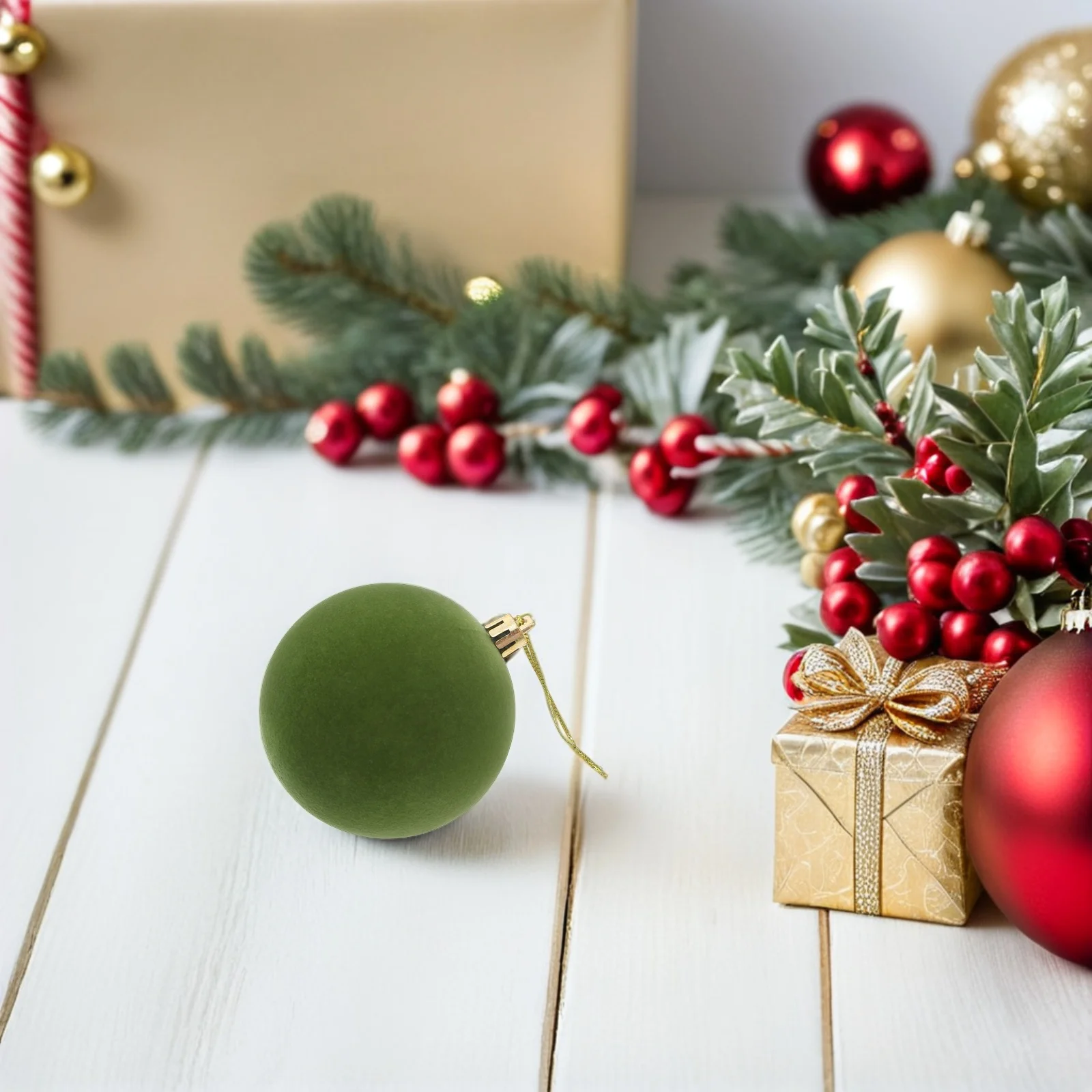 

12pcs Christmas Decoration Balls 8cm Flocked Ornaments for Tree Red Green Holiday Tree DecorationsVintage Christmas Baubles