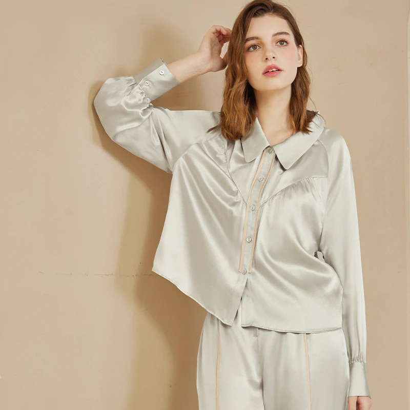 Heavyweight Silk Pajamas Set for Women 100% Mulberry Silk Luxury Loungewear Elegant Long Sleeve Pants Pajama Button-upHome Wear