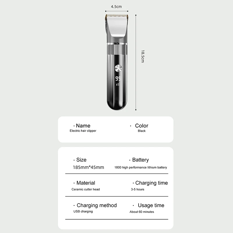 Pet Hair Clipper Rechargeable Washable Dog Cat Trimmer Battery Display Grooming Haircut Low Noice Razor Electric ​Clipper