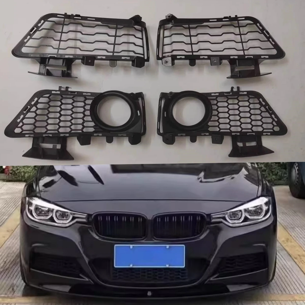 Front bumper fog light mesh grille frame for BMW 3 series F30 F31 F35 13-19 modified to MT style