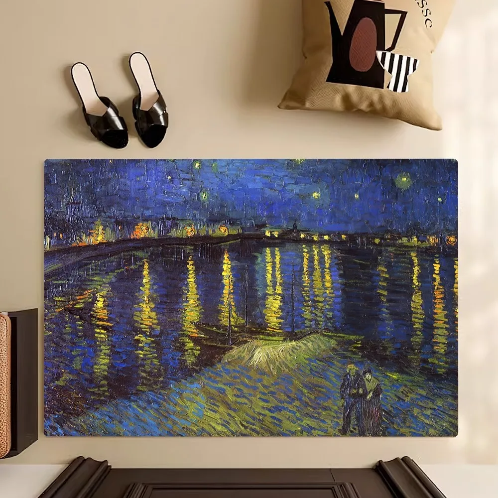 Vincent Van Gogh The Starry Night Floor Mat Bedroom Kitchen Door Bath House Super Absorbent Foot Non-slip