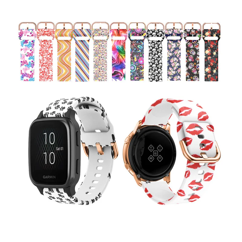 20 مللي متر سيليكون حزام مطبوعة معصمه ل Garmin Vivoactive 3 5 6 Forerunner 570 42 مللي متر 55 158 245 645 165 الموسيقى Venu 2Plus SQ 2