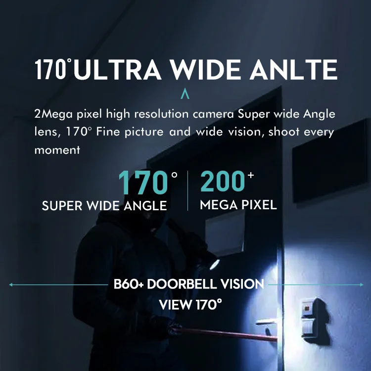 Sonnette visuelle sans fil 5G, interphone HD, téléphone WiFi, surveillance à distance en temps réel, sonnette avec objectif ultra grand angle de 170 degrés