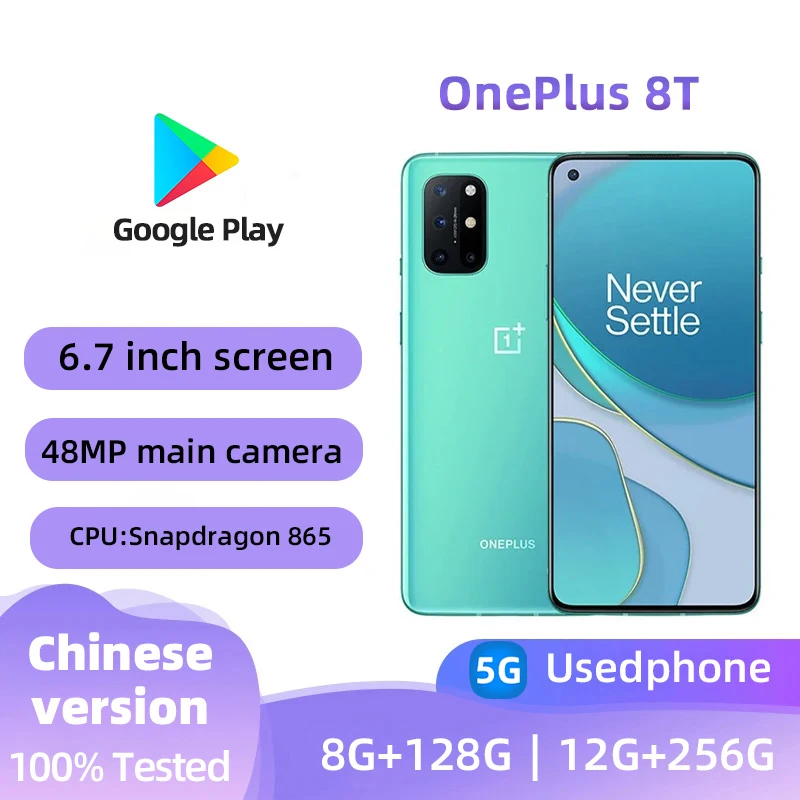 Oneplus 8T telefon komórkowy 5G 12 GB RAM 256 GB LTE 6.51 "pełnoekranowy Snapdragon 865 podwójna karta SIM oryginalny używany telefon