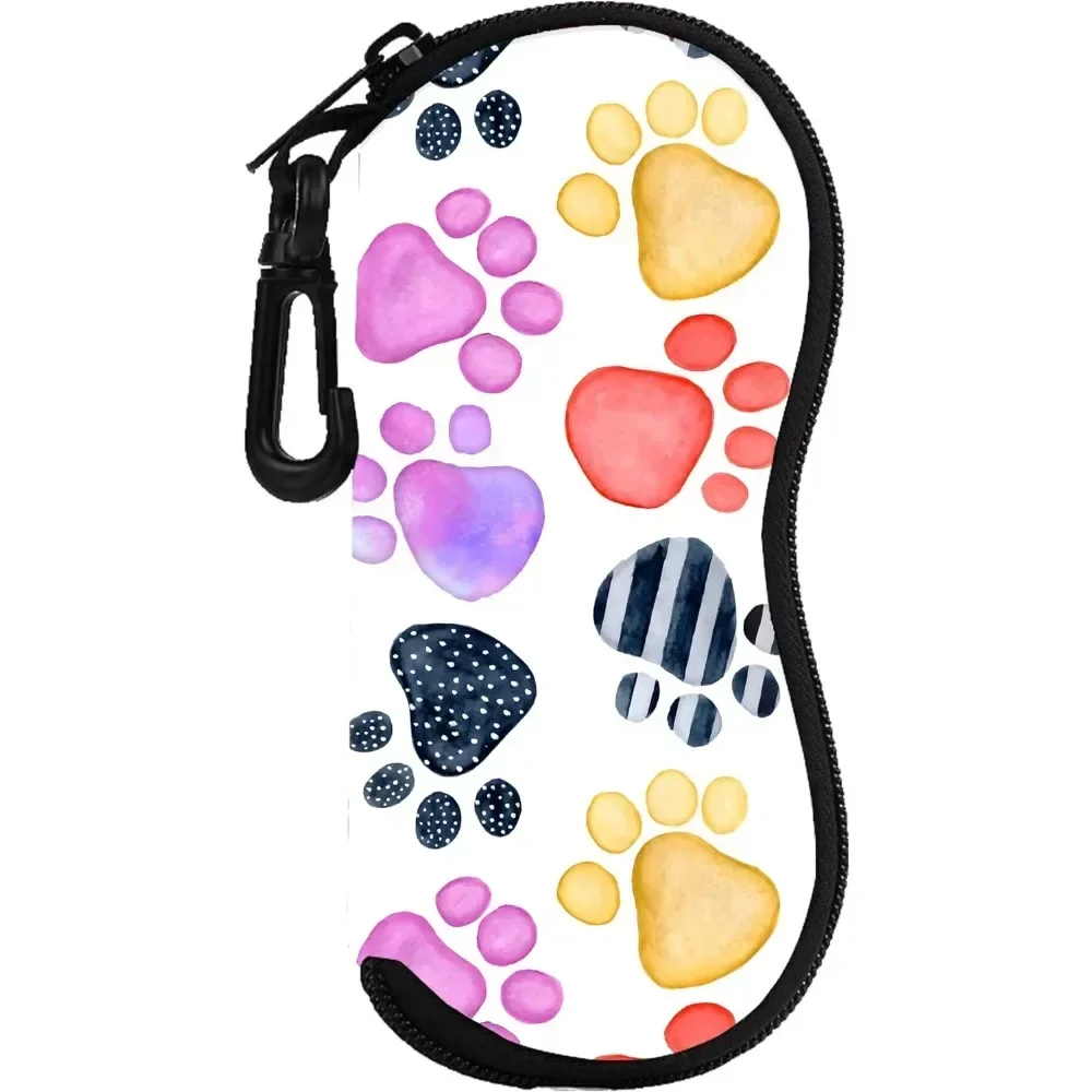 

Color Dog Footprints Glasses Case Pouch Zipper Soft Eyewear Storage Box Outdoor Travel Portable Anti-Pressure Sunglasses Bag