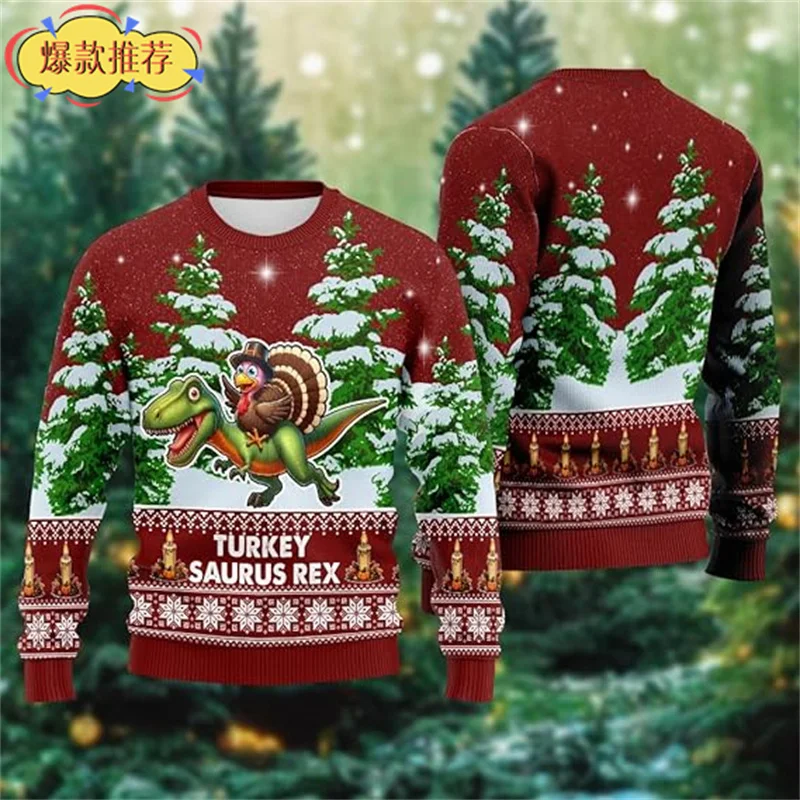 Thanksgiving Festival 3D Printing Sweatshirts Christmas Happy Thanksgiving Graphic Round Neck Sweatshirt Funny Mens Clothing Top