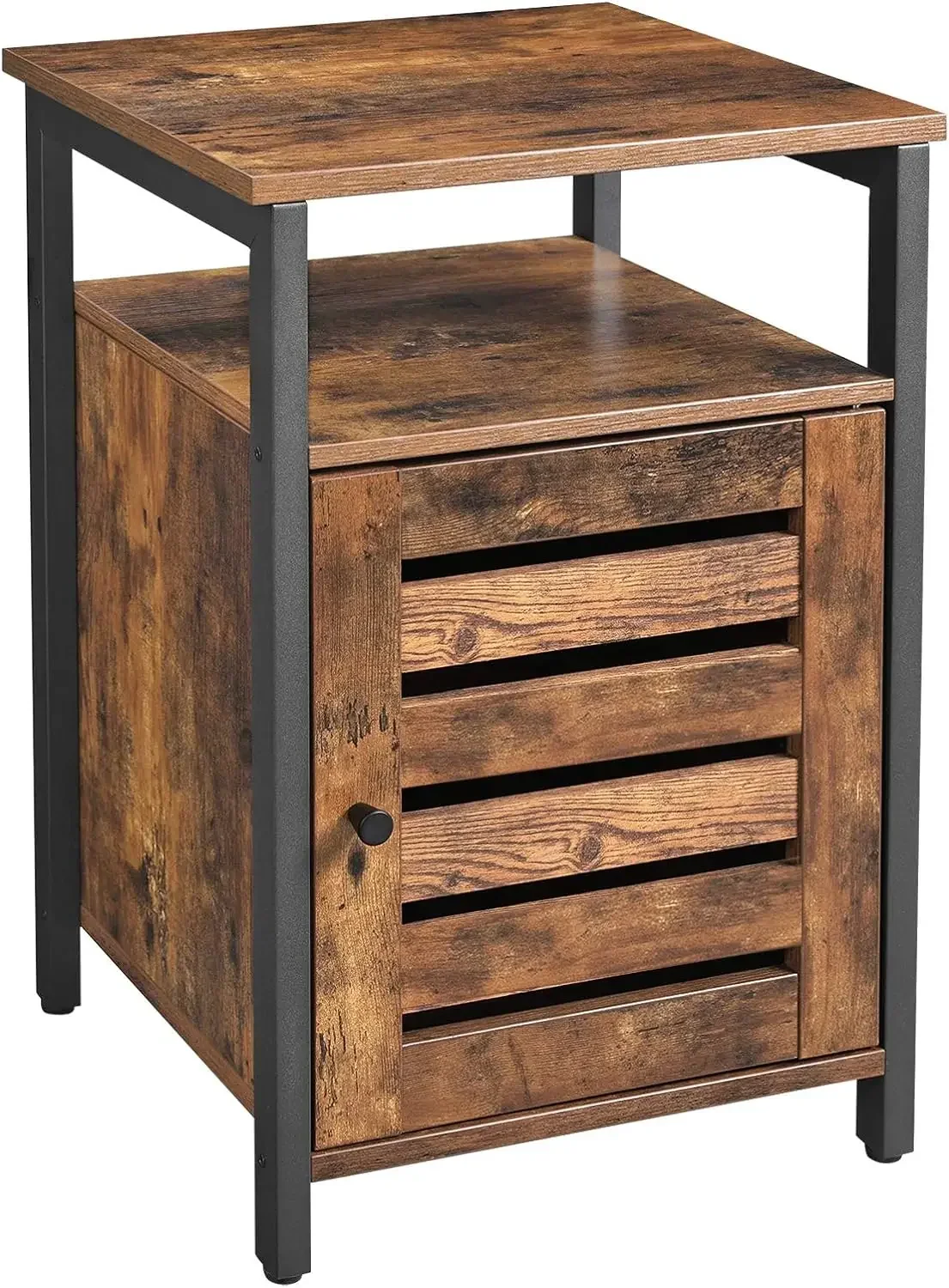 Nightstand and Bookshelf Bundle | Industrial Rustic Brown and Black Furniture