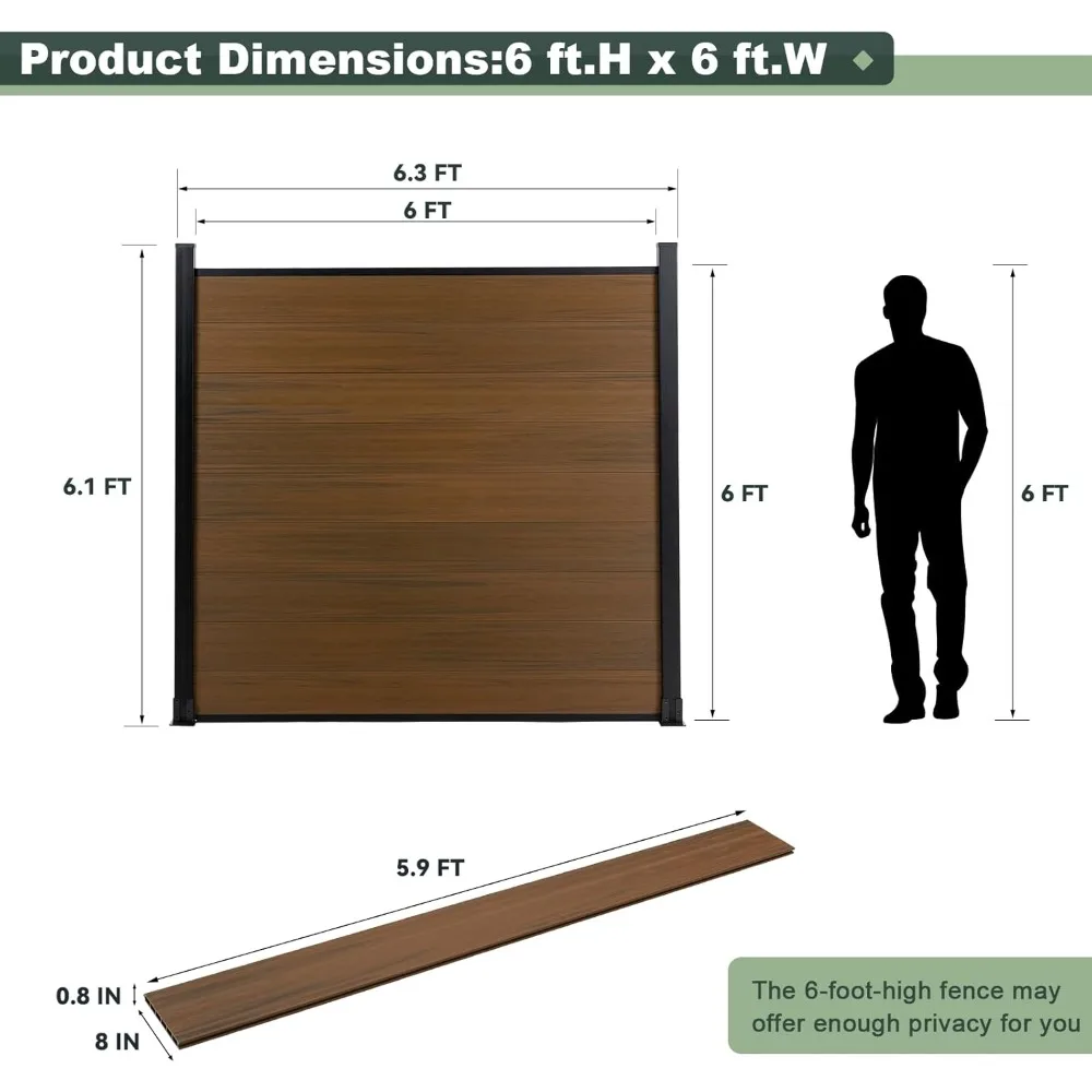 Privacy Fence Panels for Outside,6ft(W) x 6ft(H) Outdoor Privacy Panels with 2 Posts,Wind Resistant Wood Plastic Composite