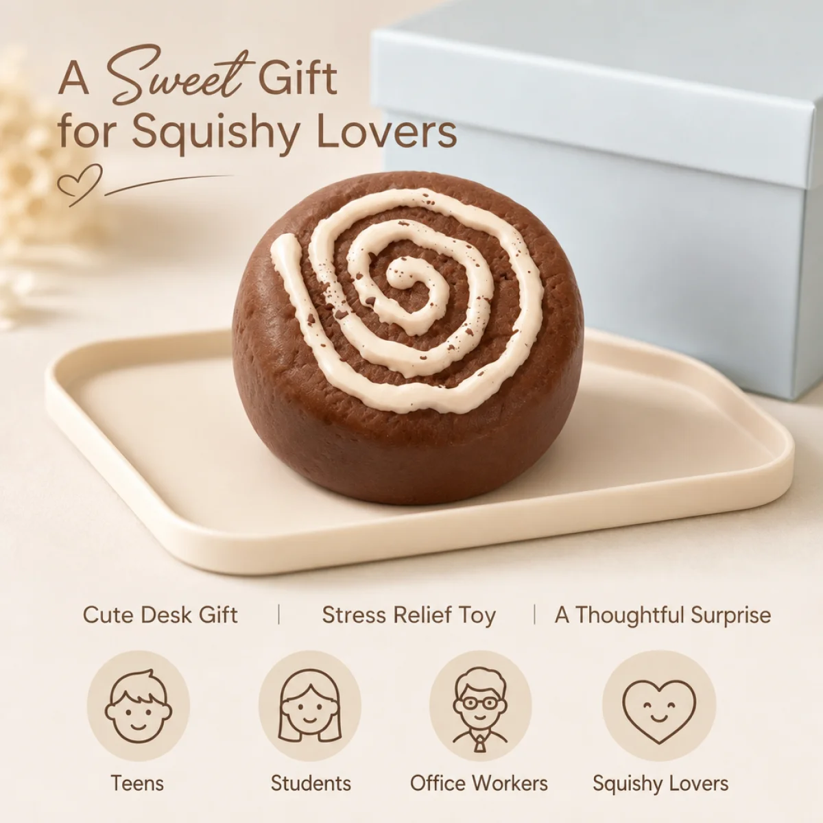 Food Grade Chocolate Spiral Swiss Roll Squishy Toy With Cream Swirl Decoration Slow Rebound Soft Squeeze Toy For Children