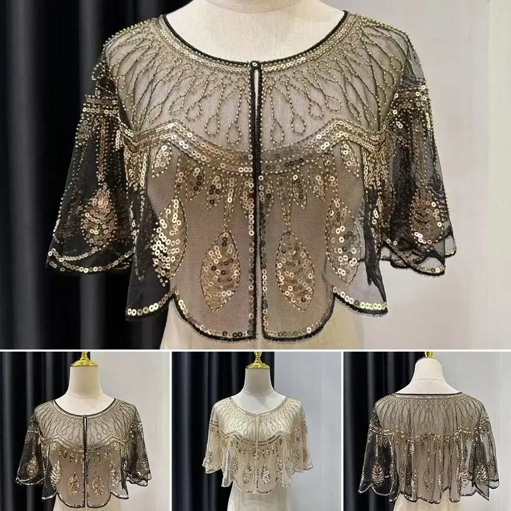 

Ретро-пончо с пайетками, блестящее винтажное пальто с пайетками и кисточками, блестящие пайетки в стиле 1920-х годов