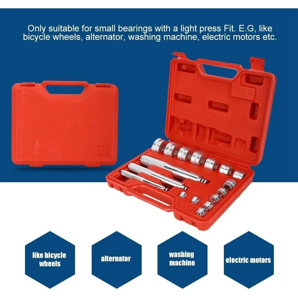 17 PCS Bearing Press Kit Wheel Bearing Sealing and Bushing Drivers Remover Tool Small Bearings Set for Bicycle Wheels Alternator