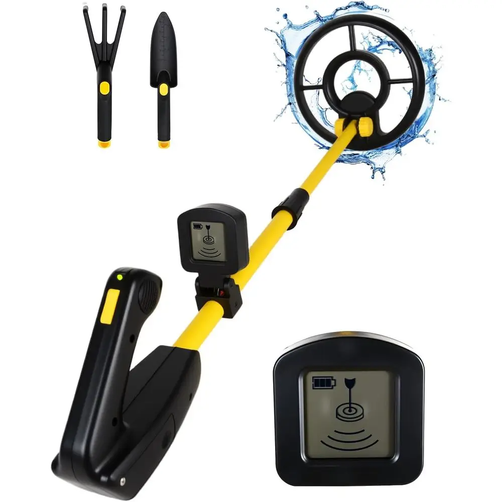 كاشف المعادن للأطفال، ملف بحث 7.4 بوصة مع شاشة LCD، كاشف ذهبي مقاوم للماء، خفيف الوزن 1.1 رطل، قابل للطي من 24 بوصة إلى 35 بوصة