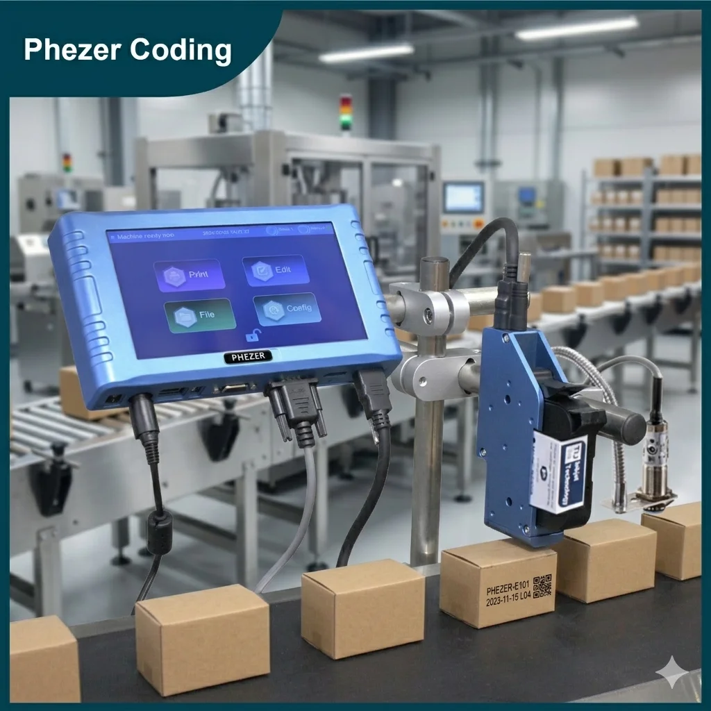 

Принтер этикеток Phezer P260E с 1 соплом (12,7/25,4 мм) для кодирования и маркировки, онлайн-струйный принтер для QR-кодов, штрихкодов, номеров, даты истечения срока годности