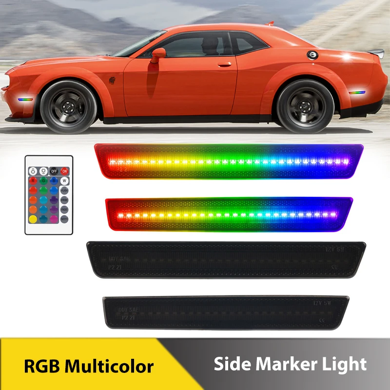 

4Pcs LED RGB Front Rear Bumper Side Marker Lights For Dodge Challenger 2015-2023 Turn Singal Reflectors Lamps Car Accessories