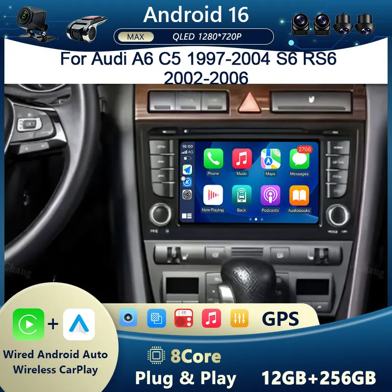 For Audi A6 C5 1997 - 2004 S6 1999 - 2004 RS6  2002 - 2006 BT 4G WiFi GPS DSP IPS HD Touch  FM  RDS  Split  Screen  Head  Unit