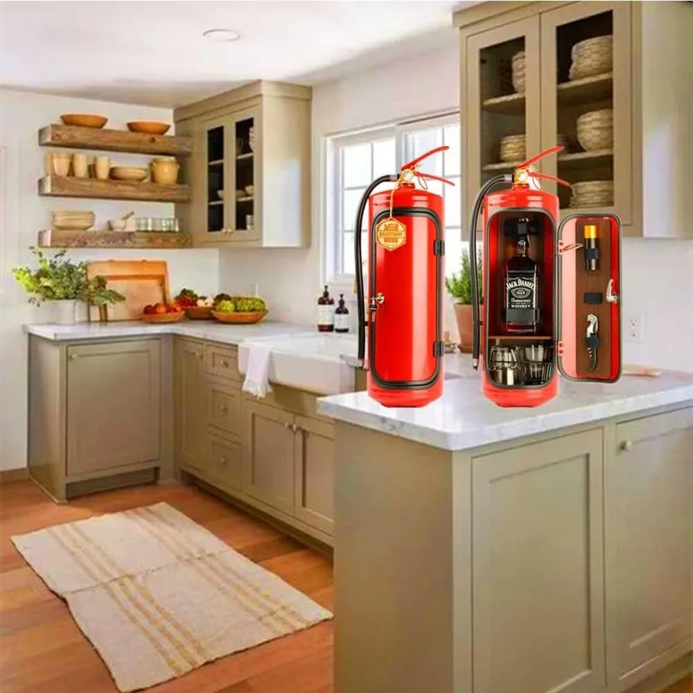 Creative Portable Liquor Cabinet Metal Red/Black Bottle Holder Fire Extinguisher Storage System Bar