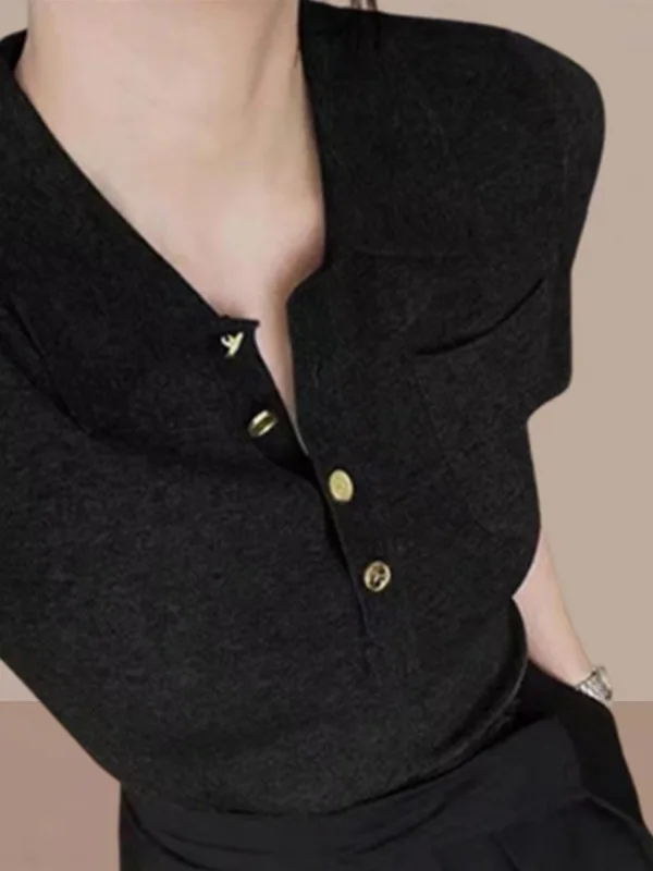 Ay Ice Silk Or Sve Ne Top de malha feminino Or Sle High End Feeling Trendy Summer Faion Ladies Wear