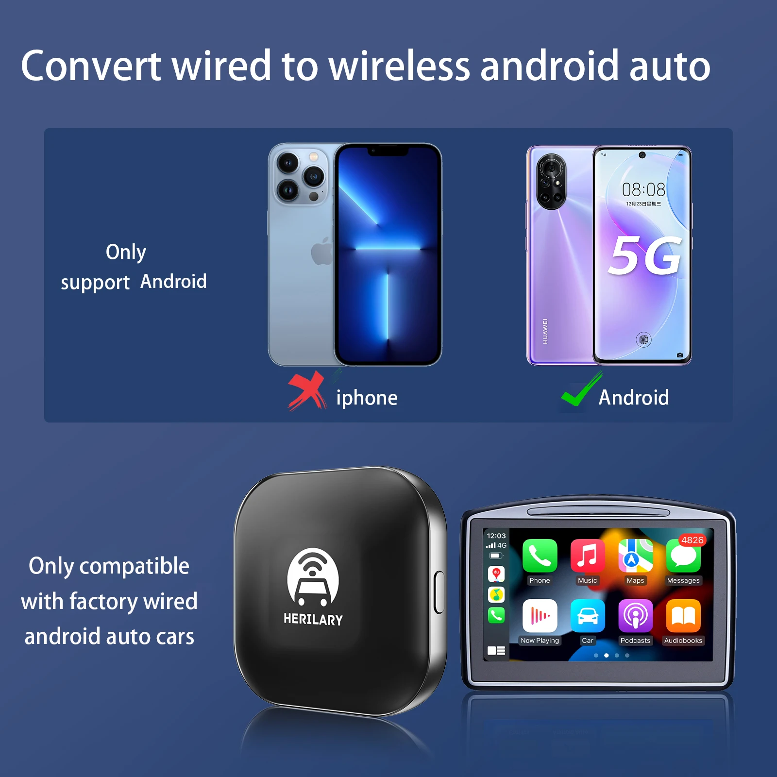 Leranda c1 _ aa nowy bezprzewodowy Android Auto Box Adapter samochodowy klucz sprzętowy samochodowy odtwarzacz multimedialny Bluetooth Auto Connect Android Auto Box