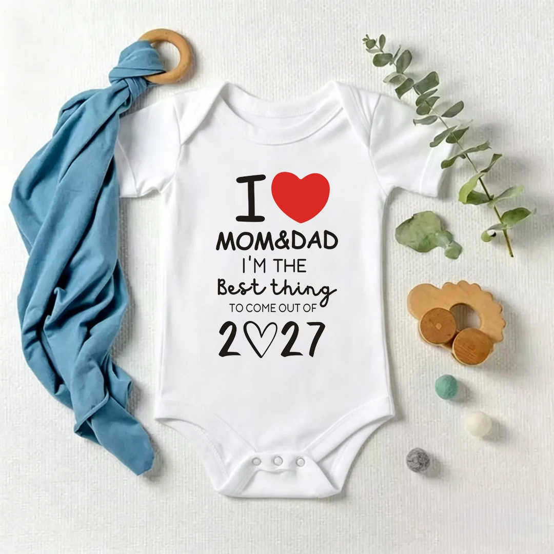 I Love Mom and Dad Print Baby Romper Cotton Short Sleeve Newborn Bodysuit Pregnancy Announcement Onesies Baby Clothes