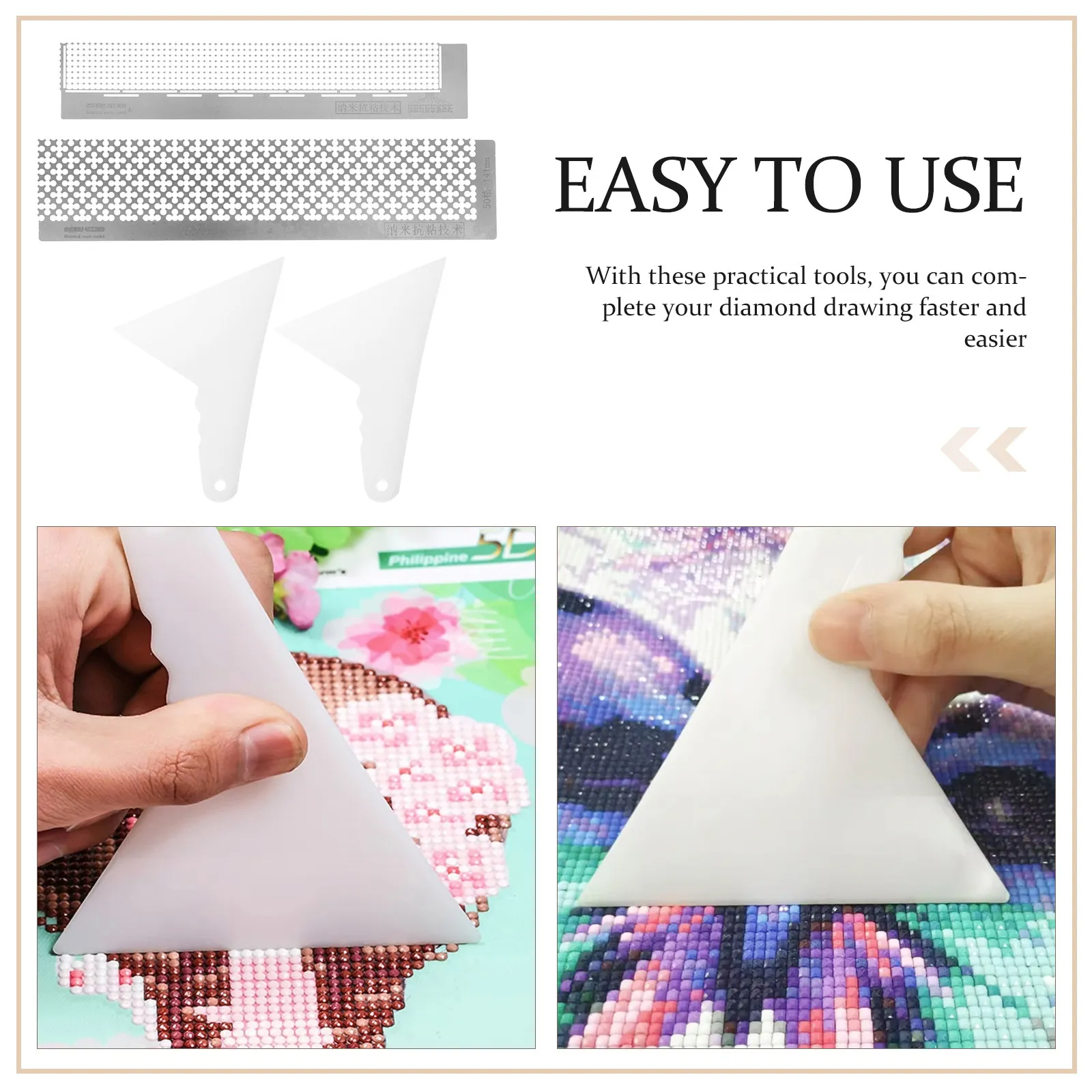 Gemstone Painting Supplies Multi-angle Ruler Template Tool Clear Plastic Metal Craft Safety DIY Mesh Drafting