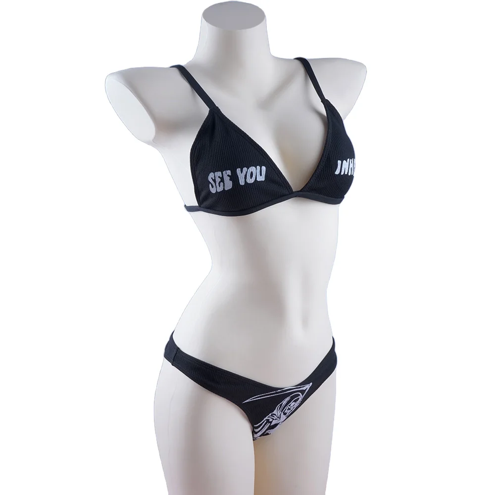 Sexy Gothic Bikini 2024 Women Letters Ghost Print Swimsuit Split Bathing Suit Low Waist Y2K Bikinis Sets Beach Swimwear