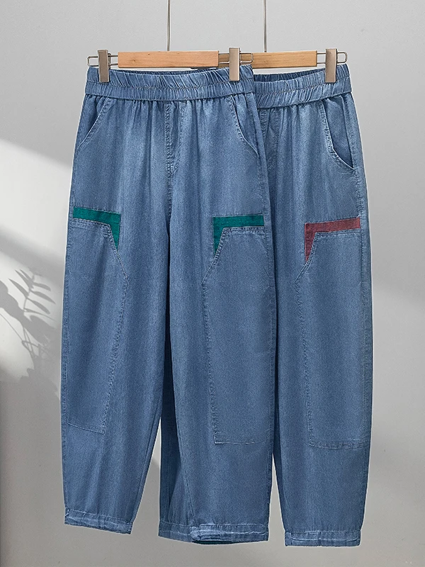 Pantalones de mezclilla de seda para mujer, talla grande, estilo nuevo Verano 2026, finos, de seda helada, ligeros, holgados, de nueve puntos, estilo Harem, tipo 'Old Dad', informales, Lei...