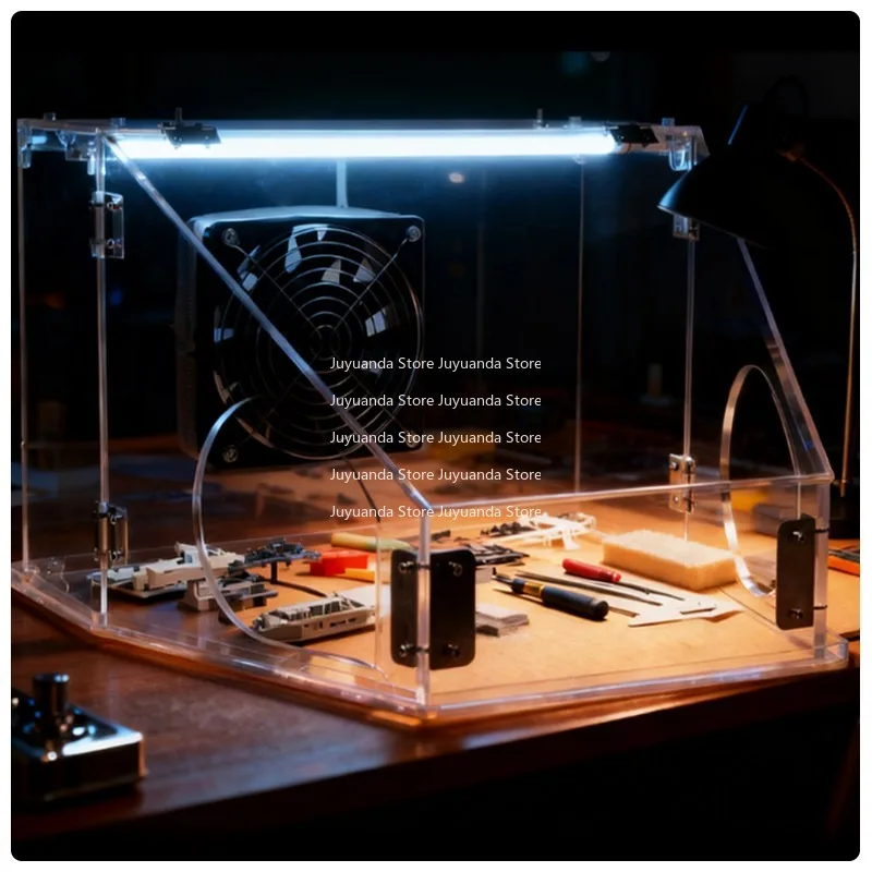 Sealed Acrylic Dust Sanding Box with Dust Collection: Features Built-in Ventilation Fan, Dust Bag ,LED Lighting DIY Work