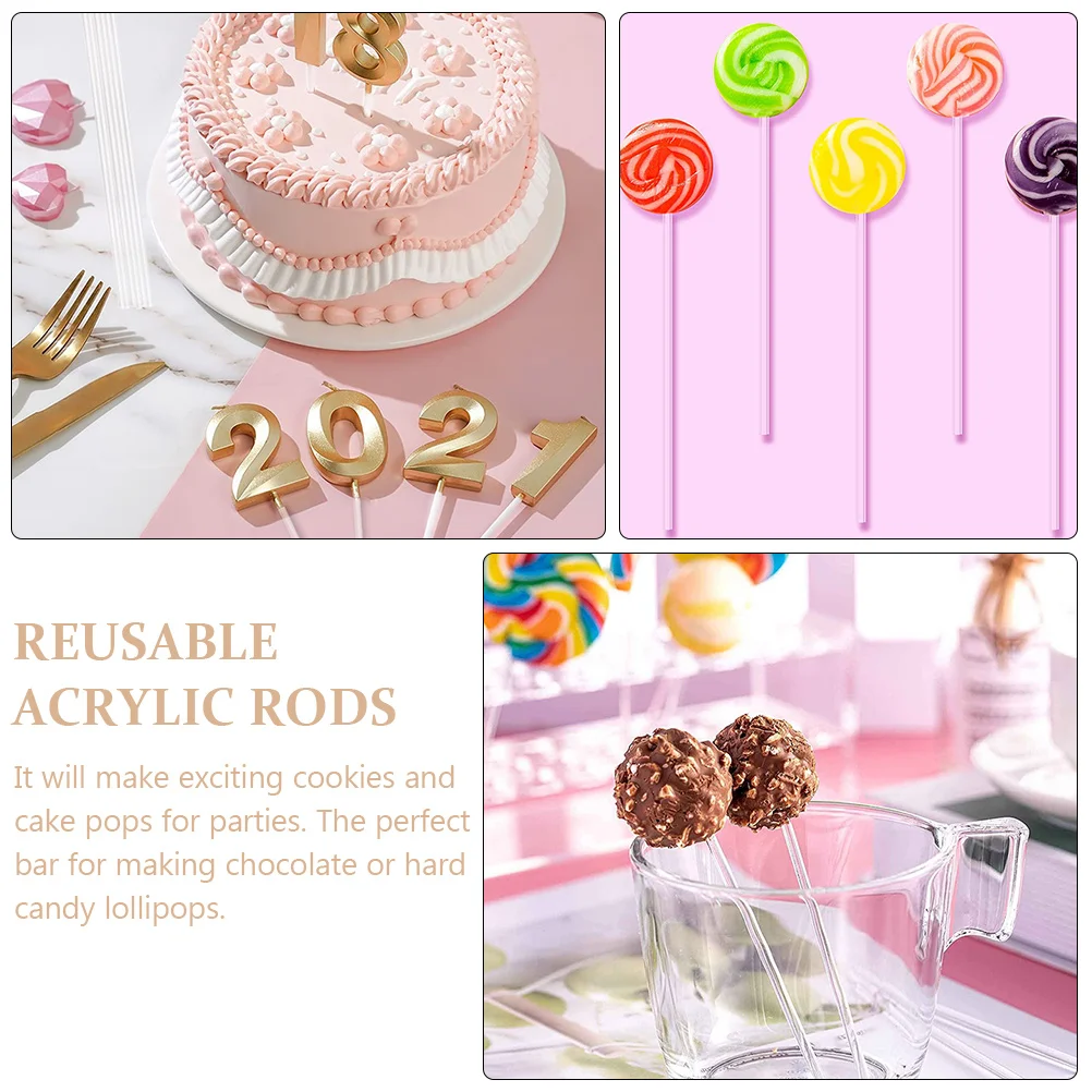 

100pcs Clear Acrylic Candy Sticks Reusable Lollipop Bars for Crafts DIY Chocolate Decorations Transparent Snack Rods Food Grade