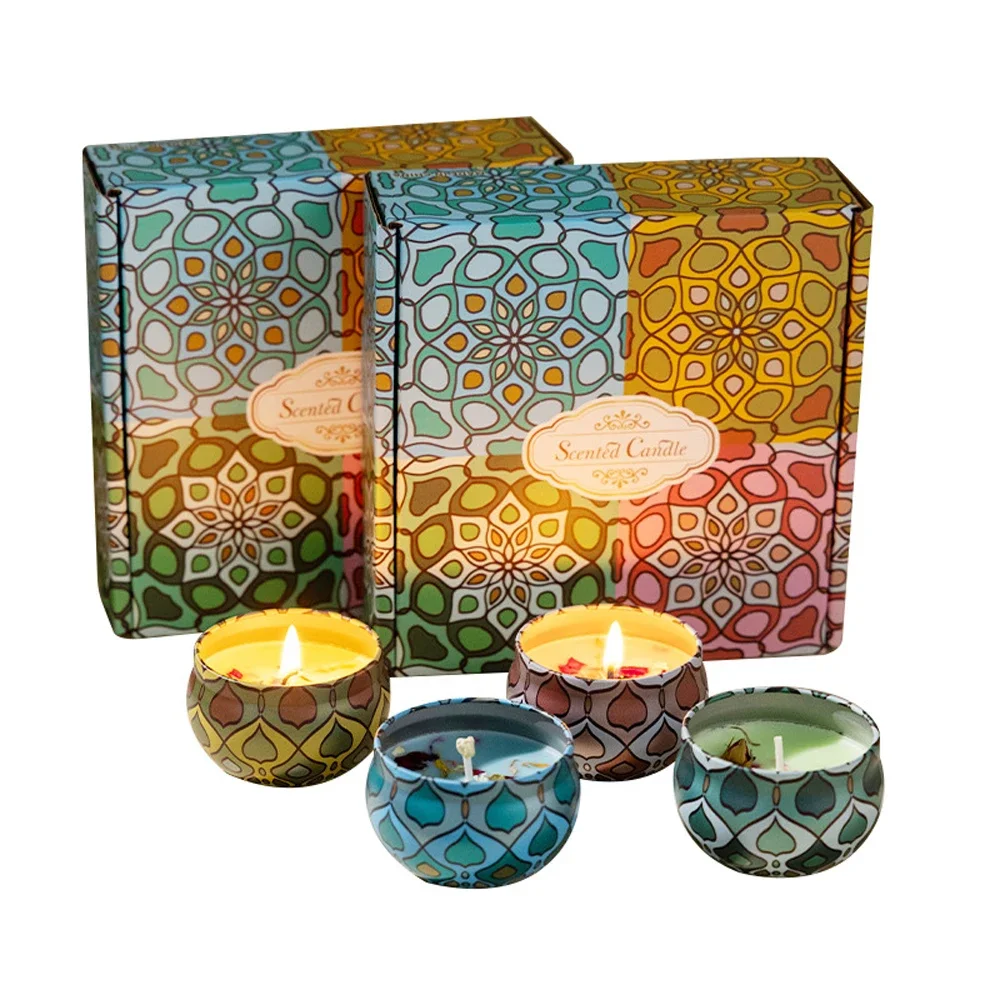 4Pcs Scented Candles Set, Soy Wax Candle in Metal Tin Aromatherapy Candles with Floral Scents Home Decor Gift for Women