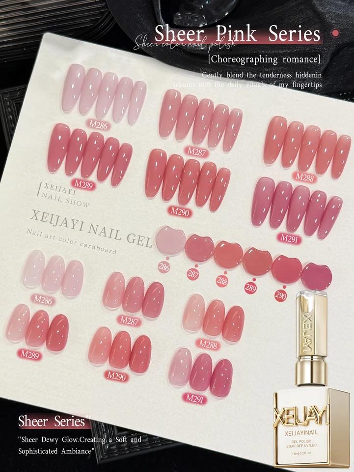 XEIJAYI 1/6 piezas Gel Polish Serie Rosa, 15ml Gel Polish Francés, Removible con Luz UV Cura Gel Polish para Decoración de Uñas 4