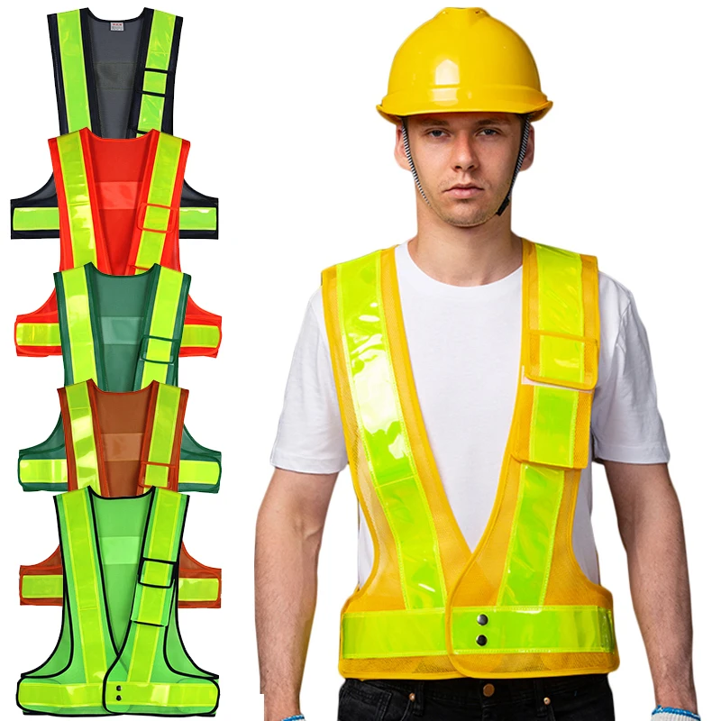 

High Visibility Reflective Safety Vest Pocket V Shaped Workwear Traffic Waistcoat Night Work Security Running Cycling Mesh Vest