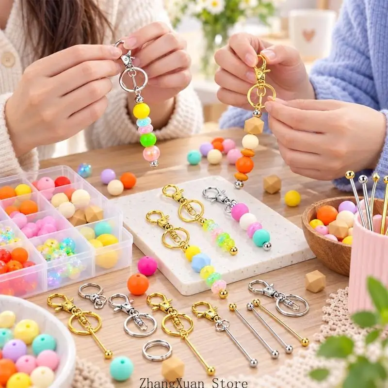 Blanko-Metall-Schlüsselanhänger für Perlen, 20-teiliges gold- und silberfarbenes Set mit abnehmbaren Enden, Spaltringen und – Detail 2
