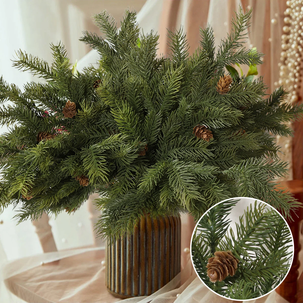 XIYA FLOWER Real Touch Fake Pine Branches Artificial Christmas Cedar Pine Needle Branches Pine Bouquet PE Material Home Deco