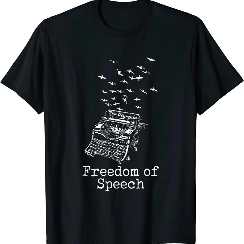 New Limited White Vintage Typewriter Bird Flock Freedom Of Speech T Shirt