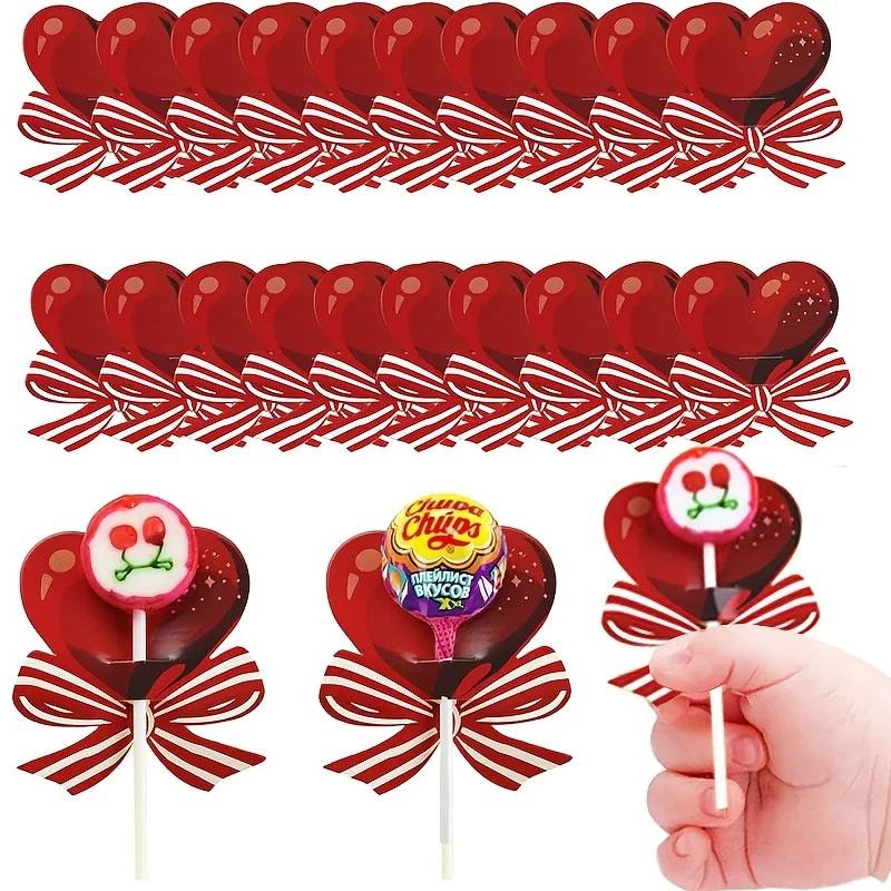 50 teile/paket Rote Herz Schleife Lutscher Dekorative Karte Valentinstag Hochzeit Party DIY Dekorationen Geben Geschenke Grußkarten