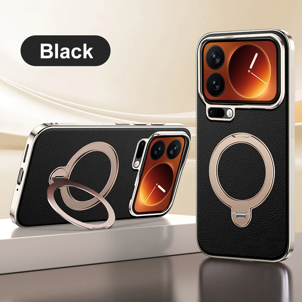 

Вращающийся на 360 градусов кронштейн, гальванический кожаный чехол из ТПУ для Xiaomi 17 Pro Max 17 Pro 17, мягкий бампер, противоударный чехол