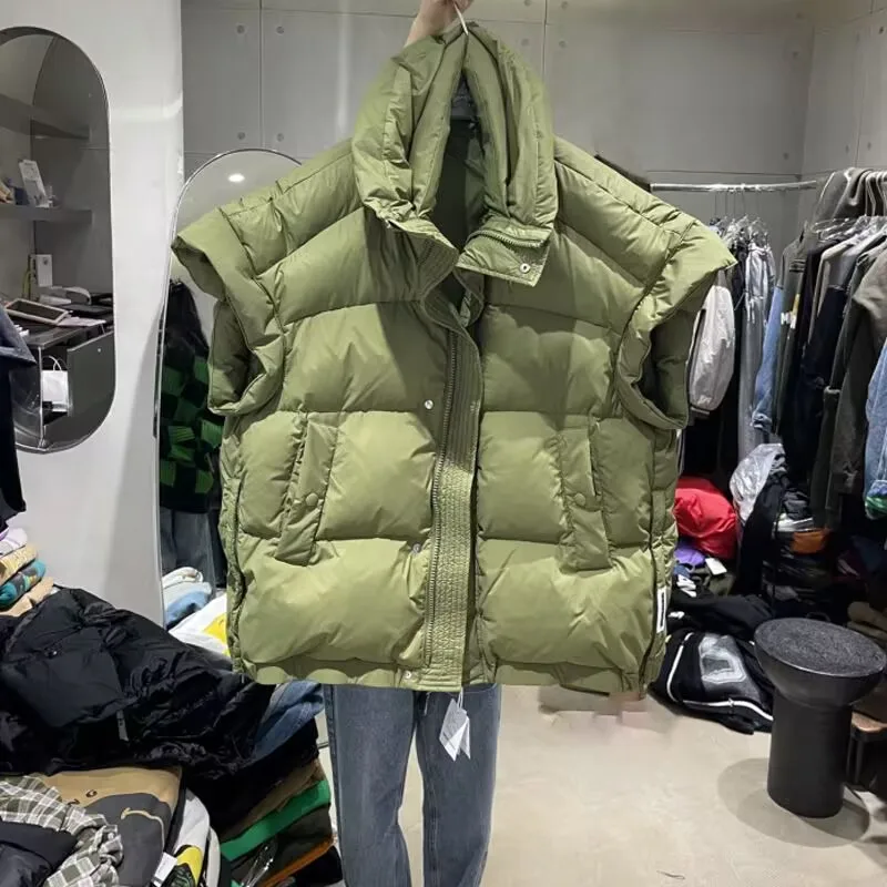 Duck Down 2024 Winter Cotton Padded Middle Length Puffer Vest Sleeveless Jakcet Women Bodywarm Coat Outerwear