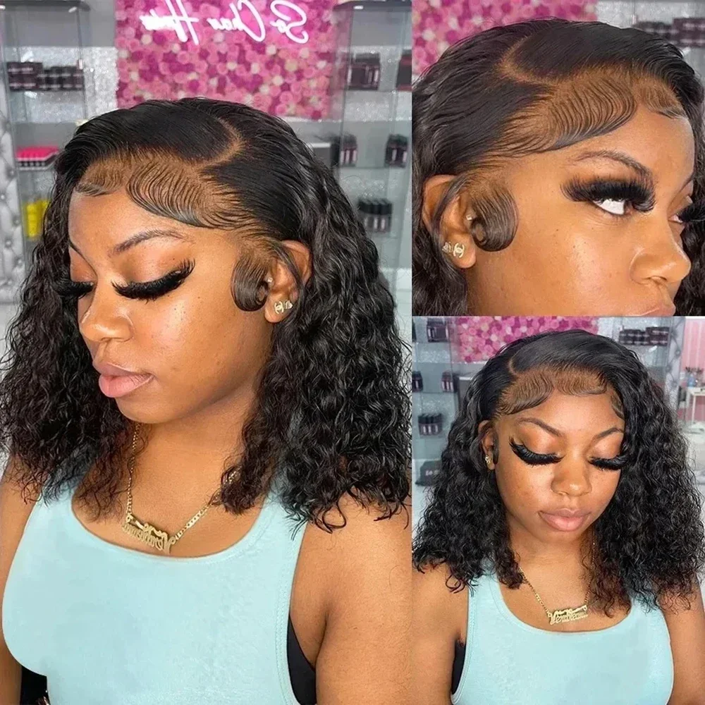 Glueless Bob Wig Human Hair 100% Deep Wave Wig 7x5 Lace Frontal Wig Wear And Go Water Wave Short Bob Wig for Women 250 Density