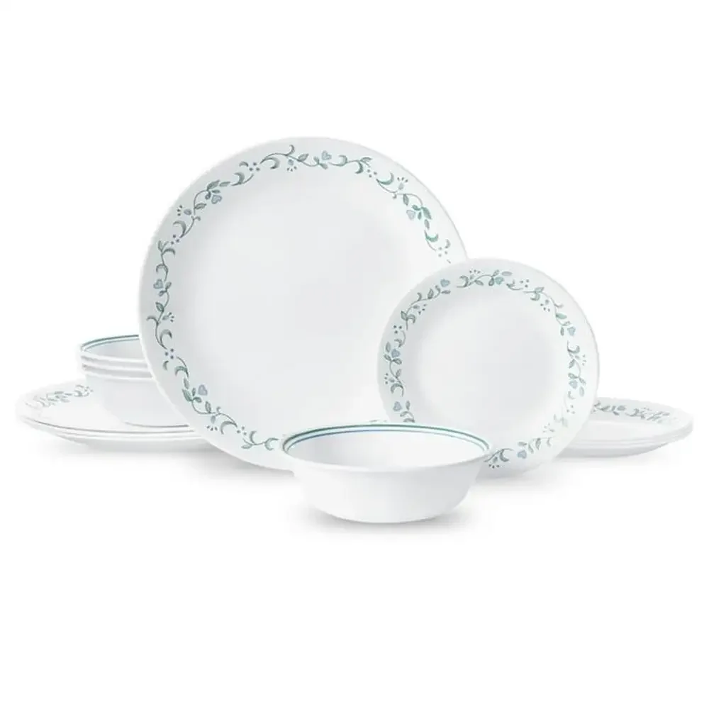 

Blue Blossom Hearts Corelle Country Cottage Dining Set 12-Piece Triple-Layer Glass Easy Clean