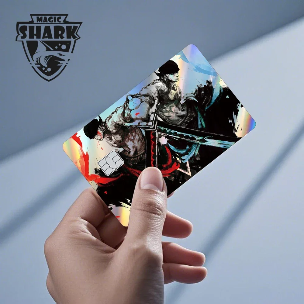 Magic Shark Luffy Zorro Ace Skull Anume Holographic Shinny Laser Sticker Film Skin for Credit Debit Card