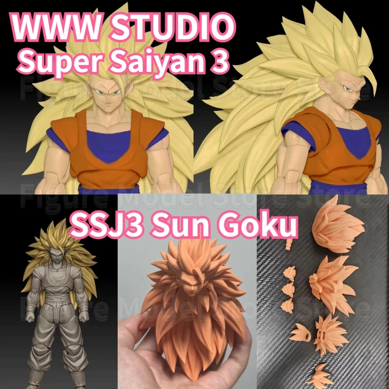 WWW Studio Dragon Ball SHF Super Saiyan 3 SSJ3 Sun Goku Heads Accessories Kit Anime Action Figures Models Toys Gift Collection