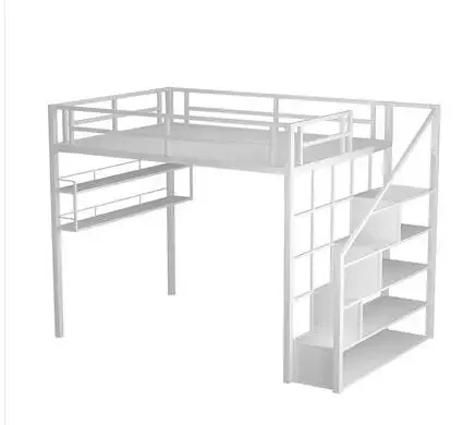 

Nordic iron art bed and table elevated bed sheet, upper loft bed, small apartment, provincial space, double iron frame bed