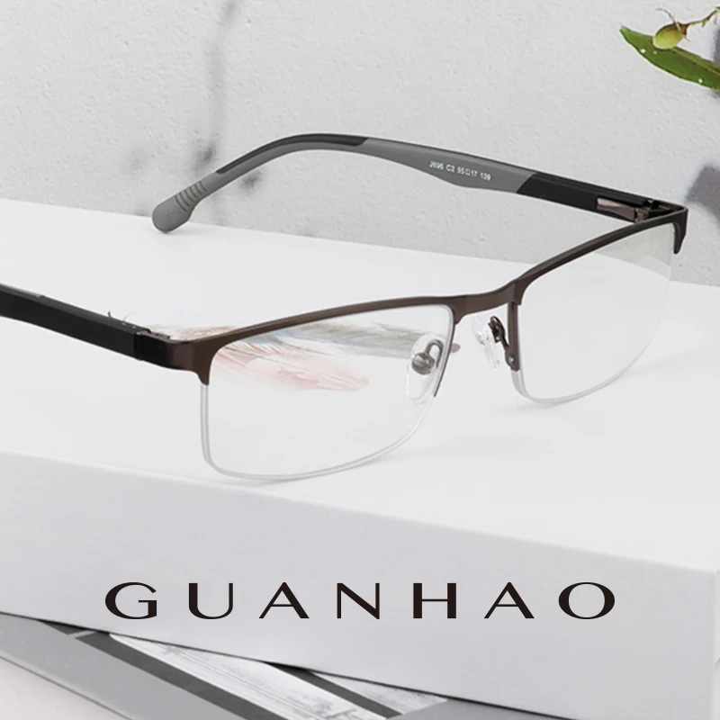 

Guanhao Metal Half Frame Men Reading Glasses Business Fashion Transparent Anti Blue Light Presbyopia Lightweight Reading Glasses