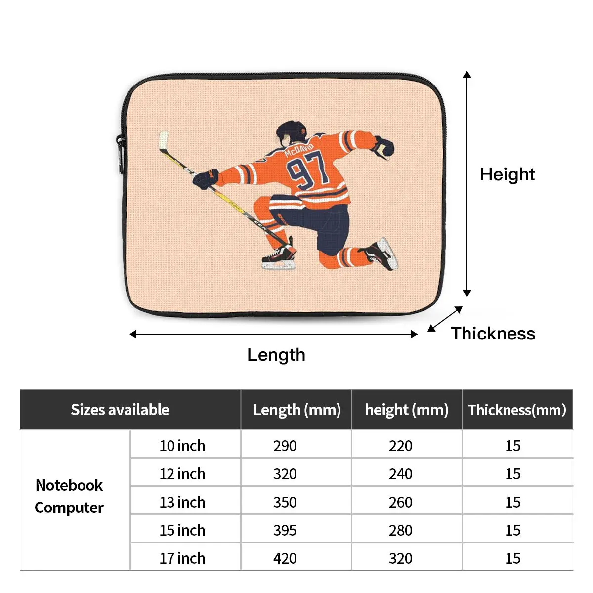 Connor McDavid 97 For Edmonton Oilers Fans Case Pouch 10 12 13 15 17 Inch Notebook Sleeve Cover Bag Tablet Shockproof Case Bag