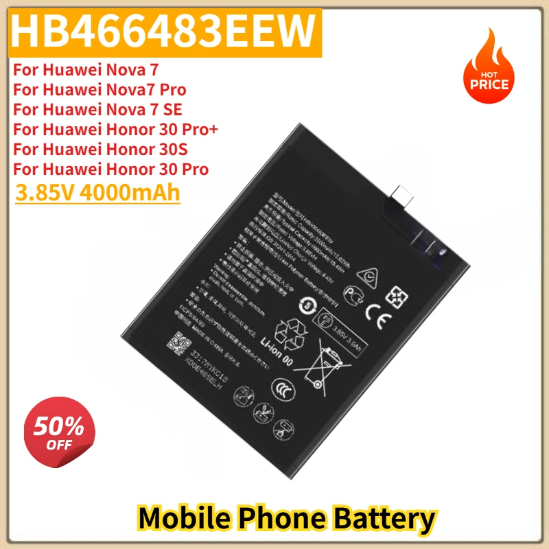 

HB466483EEW High Quality Phone Battery 3.85V 4000mAh For Huawei Nova 7/7pro/7SE/Honor 30Pro/Honor 30s Brand New